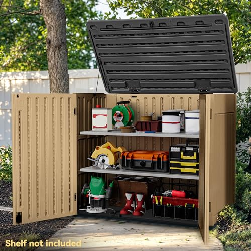 DWVO Outdoor Weather-Resistant Horizontal Storage Shed, 35 Cu Ft Capacity, Lockable and Waterproof, Suitable for Storing Garden Tools, Light Gray