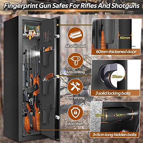 【2024 New】7-8 Rifle Gun Safe Gun Cabinet Fire Resistant with Removable Shelf, Large Unassembled Gun Safes for Home Rifle and Pistols with Silent Mode, Anti-Theft Long Gun Safes for Rifles and Shotguns