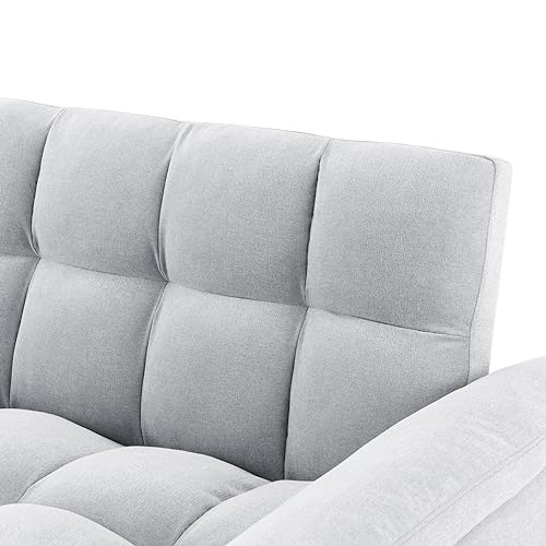 62 Inch Linen Futon Sofa Bed with Pull-out Bed, 3-in-1 Loveseat Sofa Couch with Adjustable Backrest and Lumbar Pillows, Convertible Sleeper Sofa Couch for Small Space Apartment Living Room, Grey