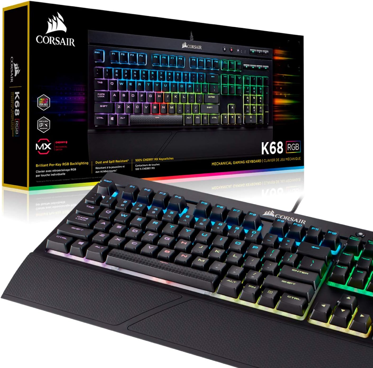 CORSAIR - K68 RGB Mechanical Gaming Keyboard RGB Backlit Cherry MX Red Switch - Black