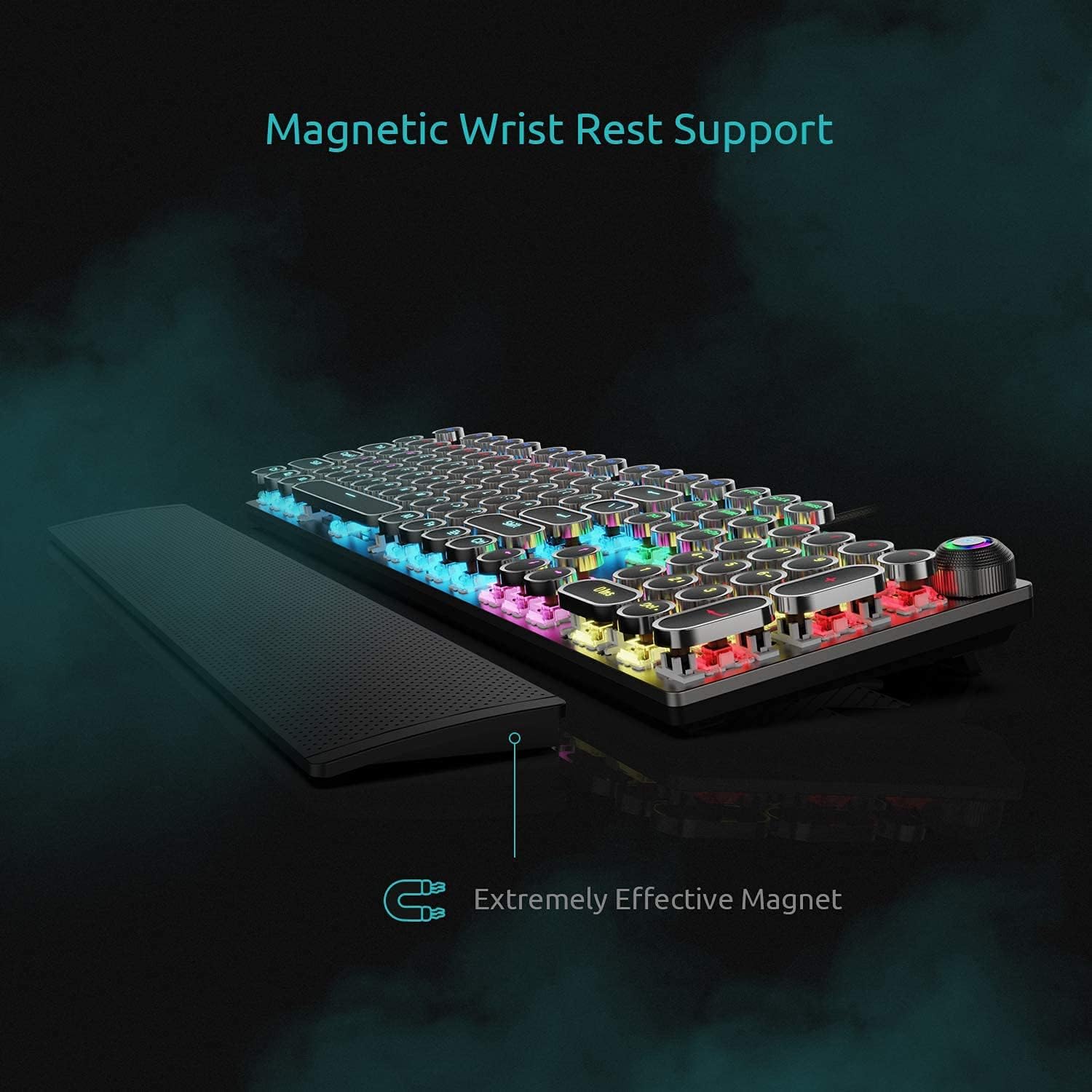 AULA F2088 Retro Mechanical Gaming Keyboard, with Removable Wrist Rest, Media Knob, RGB Rainbow Backlit, 104 Keys Round Punk Keycaps USB Wired Computer Keyboards for Windows PC Mac Gamer (Blue Switch)