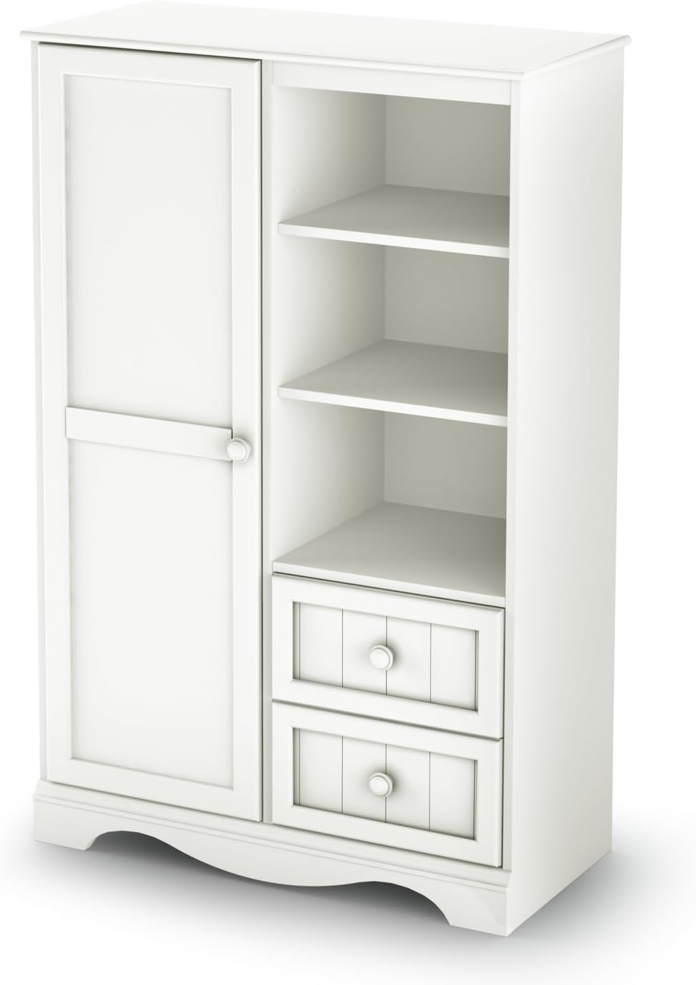 Eclectic Elegance Armoire with Drawers for Kid's Room, Pure White - 18.75" D x 33" W x 48.75" H, Adjustable with 2 Doors and 2 Drawers