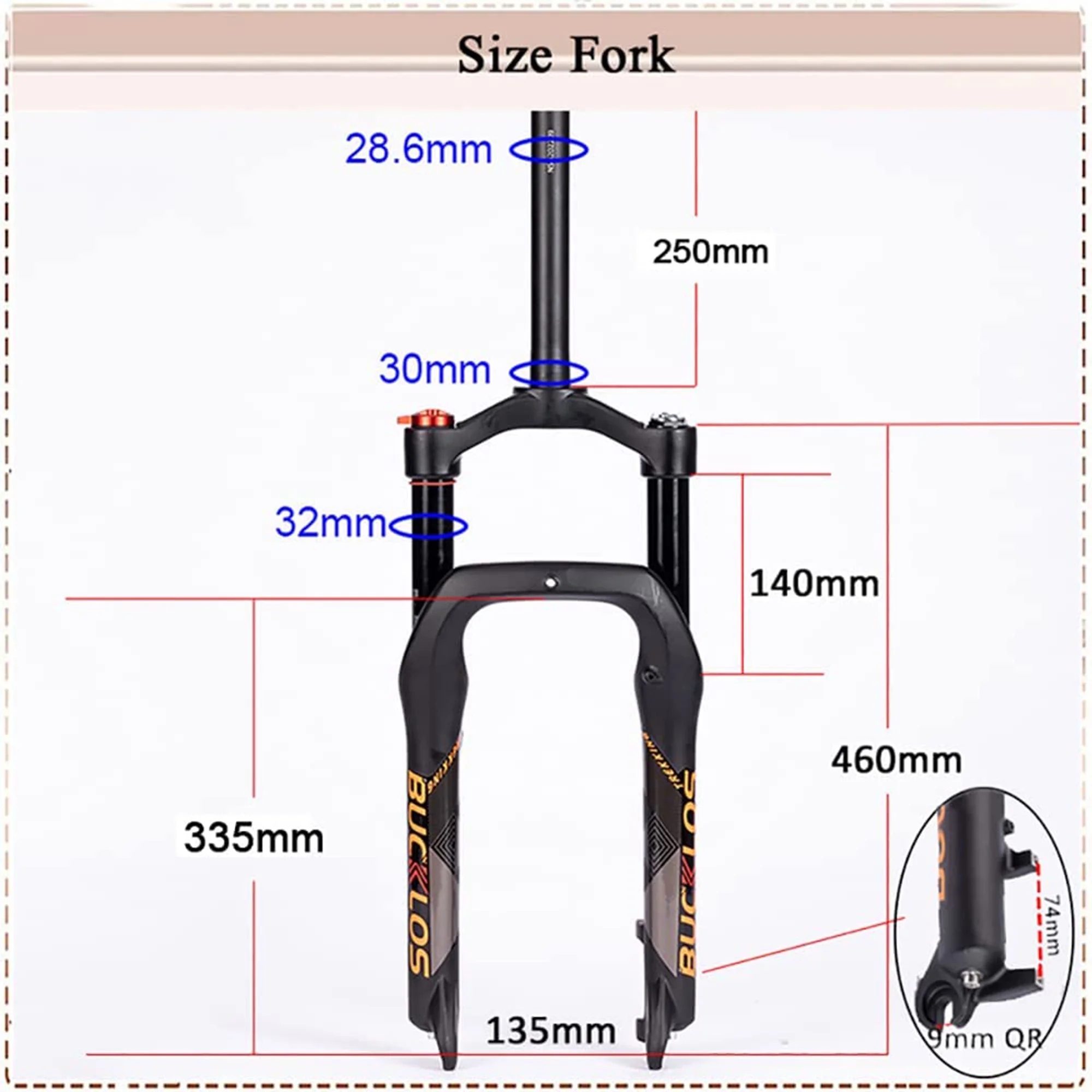 BUCKLOS 20x4.0" Fat Forks 140mm Travel Electric/Snow/Beach MTB Bike Air Suspension Fork