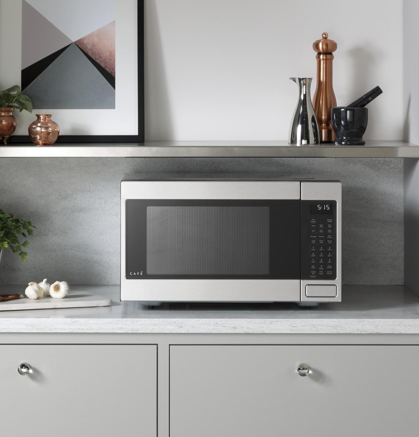 Cafe CEB515P4NWM Matte Collection Countertop Microwave Oven with 1.5 cu. ft. Capacity Convection 1000 Watts 10 Power Levels in Matte White