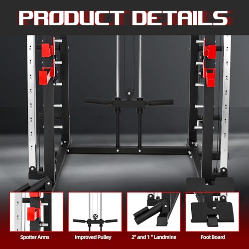 Smith Machine Home Gym with Cable Crossover, All-in-ONE Trainer Power Cage Smith for Strength Training