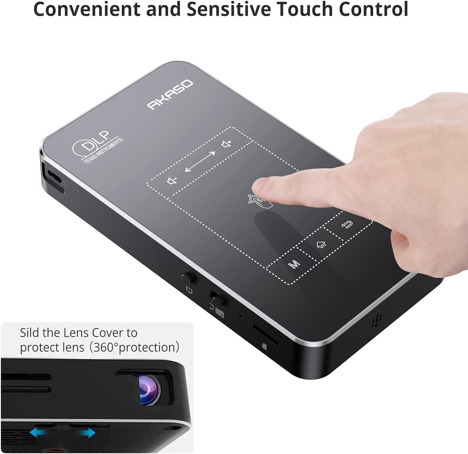 AKASO WT50 Mini Pocket Pico Projector, 1080P Movie Video DLP Portable Projector with Android OS, Built-in Battery WiFi & Bluetooth, Projector for Cookie Decorating, Connects to iPhone and Android