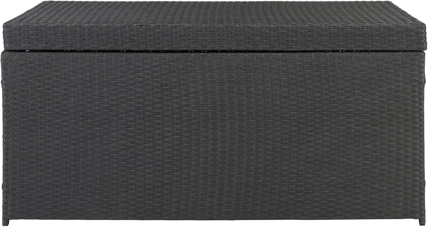 132 Gallon Large Deck Box - PE Rattan Indoor Outdoor Storage Box - Wicker Storage Basket with Lid - Deck Bin with Handle - Weather Resistant Storage Container for Toys, Blanket, Yard Tools - Black