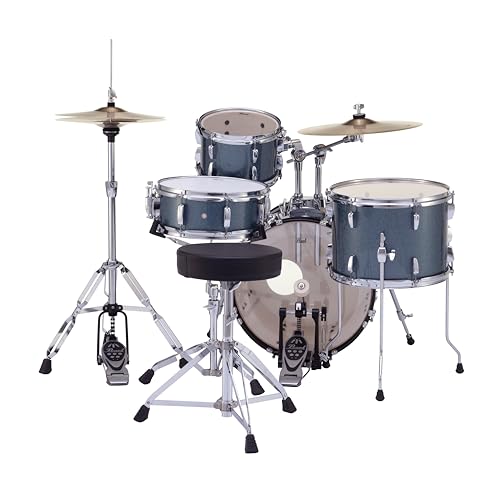 Pearl Roadshow Drum Set 4-Piece Complete Kit with Cymbals and Stands, Charcoal Metallic (RS584C/C706)