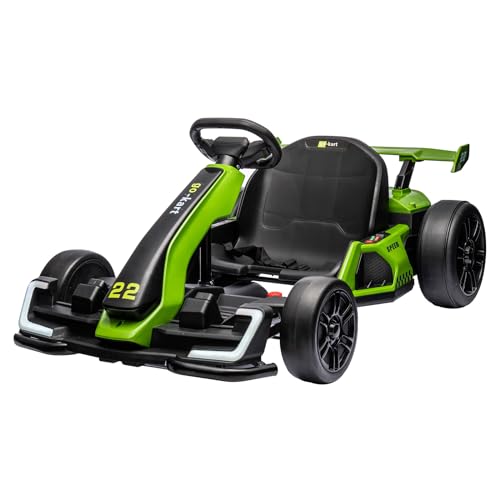 24V Electric Go Kart,300W Powerful Drift Kart for Kids, Electric Pedal Kart,with 300W Strong Motor, Drift/Sport Mode, Big Battery, Eva Tire,Length Adjustmen for Outdoor Racing Toy-White