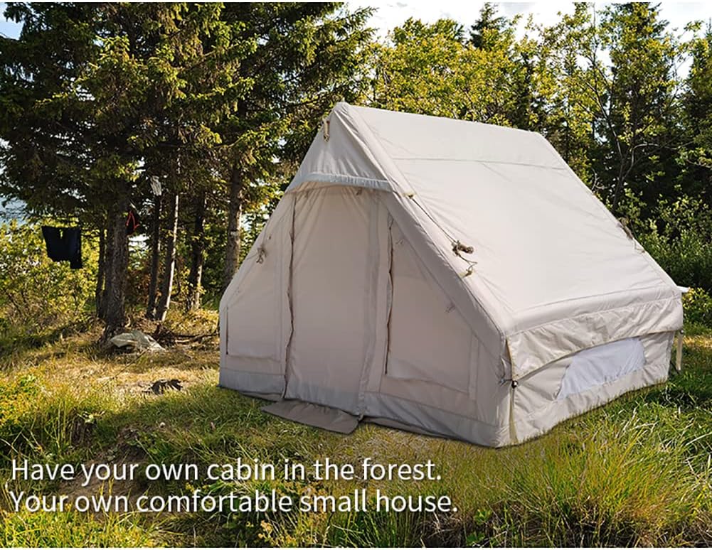 Inflatable Glamping Tent with Pump, Easy Setup Waterproof Outdoor Oxford Tents, Self-Supporting Structure Cabin Tent with Mosquito Screen, 4-5 Person Inflatable House Tent, 4 Season Air Tent
