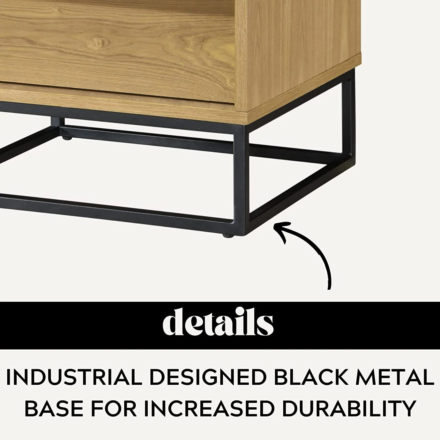 Cyra Natural Oak Nightstand - Fully Assembled Solid Wood Night Stand With Two Drawers, Black Metal Base - Ideal Wooden Nightstand For Bedroom