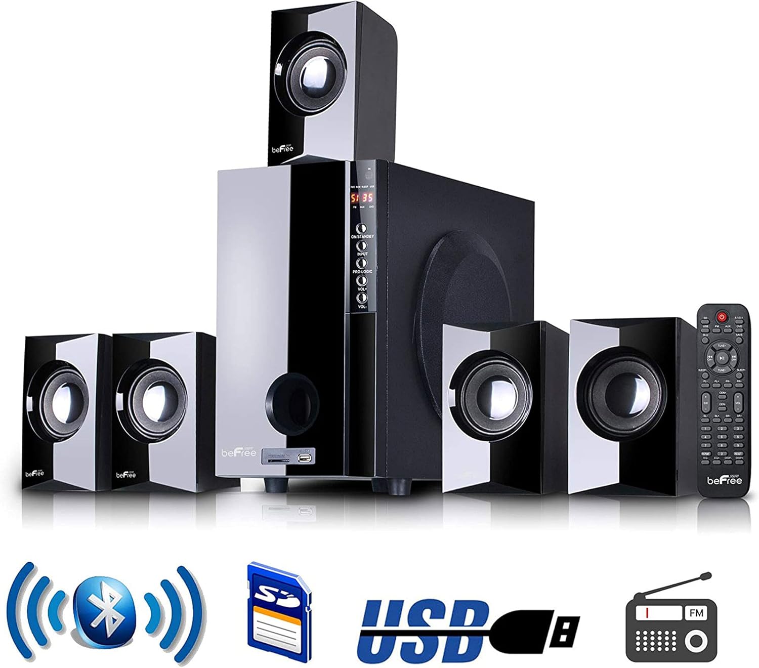 beFree Sound 5.1 Channel Bluetooth Surround Sound Speaker System in Black