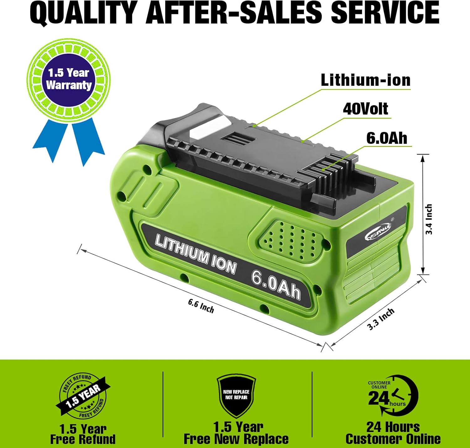 DSANKE 40V 6.0Ah 29472 Lithium Battery Replacement for GreenWorks 40V Battery 29472 29462 Battery GreenWorks 40V G-MAX Power Tools 29252 20202 22262 25312 25322 20642 22272 27062 21242 Pack of 2