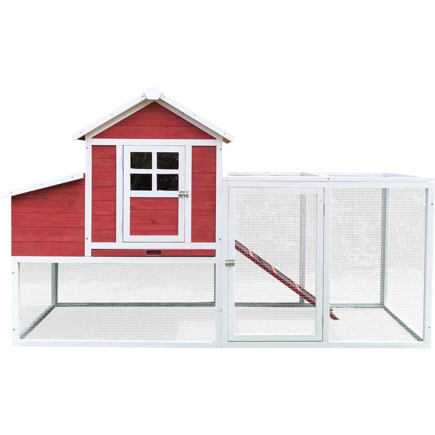 Hanover Outdoor Elevated Wooden Chicken Coop with Ramp Nesting Box HANCC0104-RED - Pet Supplies online store