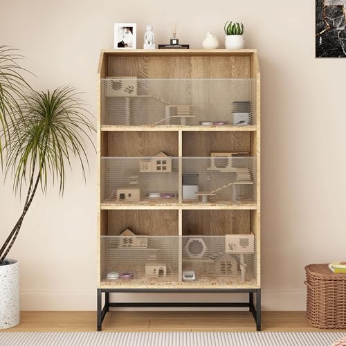 Large Hamster Cage with Storage Cabinet, 3-Tier Small Animals Cages Habitats, Animal House with Openable Top and Easy View Acrylic Panels for Rat, Guinea Pig, Hedgehog, Gerbil (Natural)