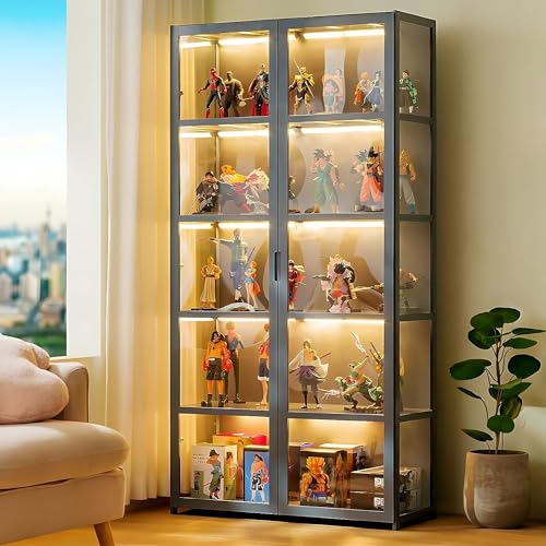 5-Tier Curio Display Cabinet, Storage Shelves with Acrylic Door, Collectibles Toy Organizers Rack & Display Shelf, Display Case for Playroom Bedroom Toddler's Room Kids Bookcase