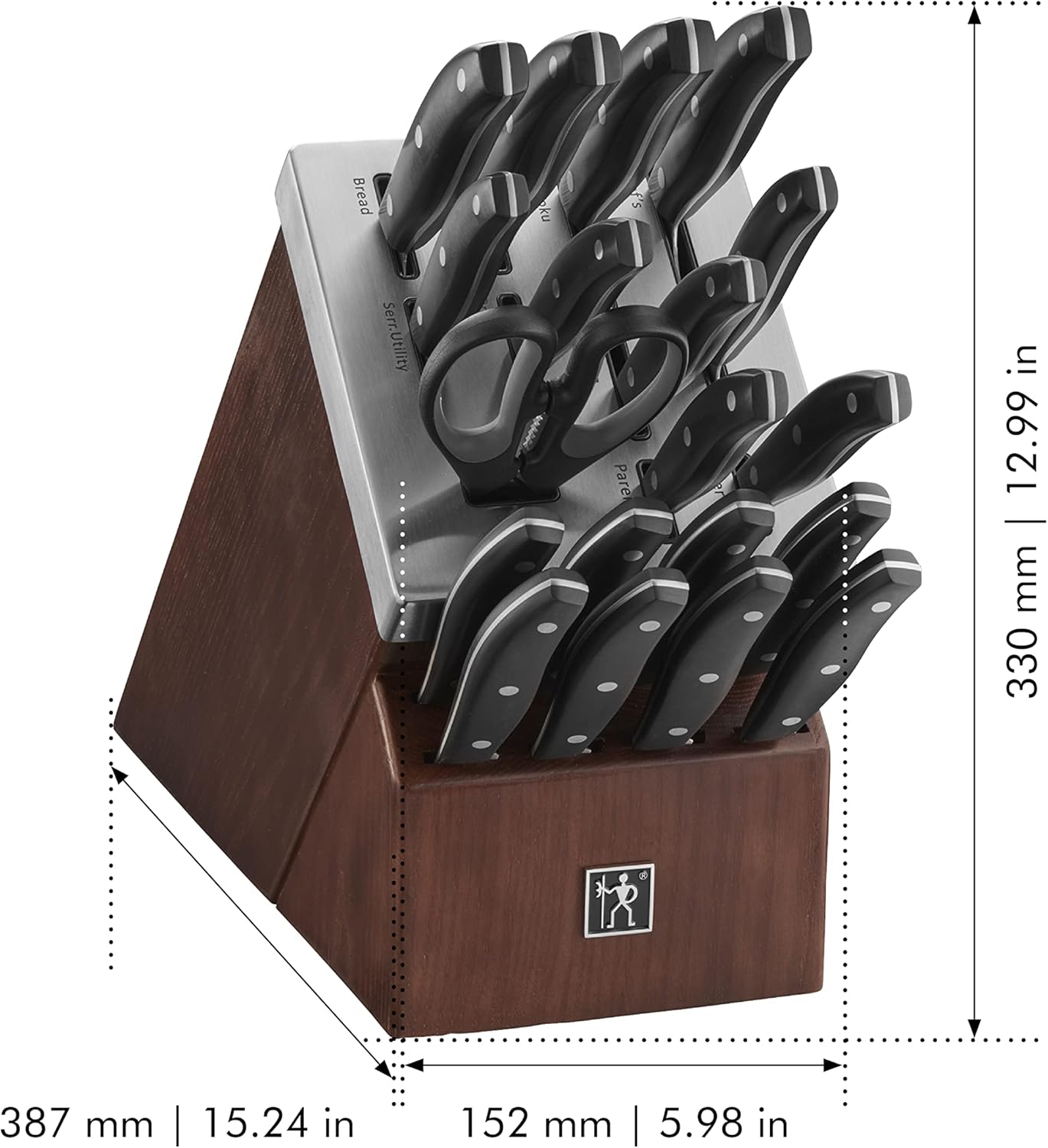 HENCKELS Definition 20-Piece Self-Sharpening Knife Block Set for Paring, Boning, Santoku, Chefs, Carving, Kitchen Shears, German Engineered Informed by 100+ Years of Mastery, Brown, Black, Silver
