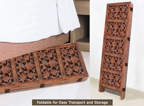 Room Divider Wood Screen - Ghanti Bells Antique Brown - 4 Panel Folding 72 x 80 - Assembled Hand Carved Decorative Functional Versatile Portable Partition Reversible Privacy Boho - COTTON CRAFT