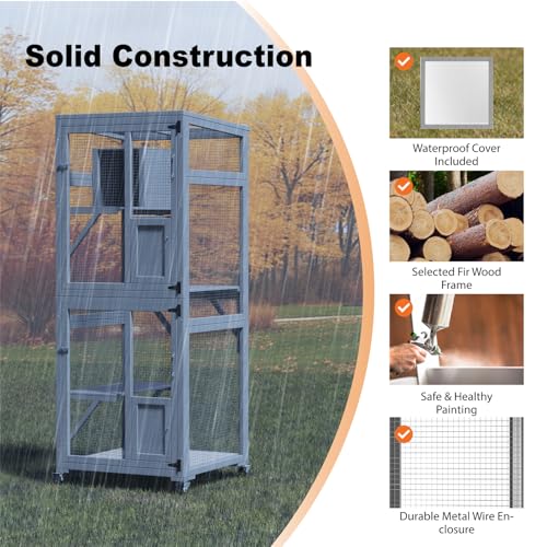 Catio Outdoor Cat Enclosure, Large Cat House for Mulitiple Cats Walk in Cat Cage with Waterproof Cover and Sunshine Panel Roof, Feral Cat Shelter with 7 Platforms and 2 Resting Box, 72 inch