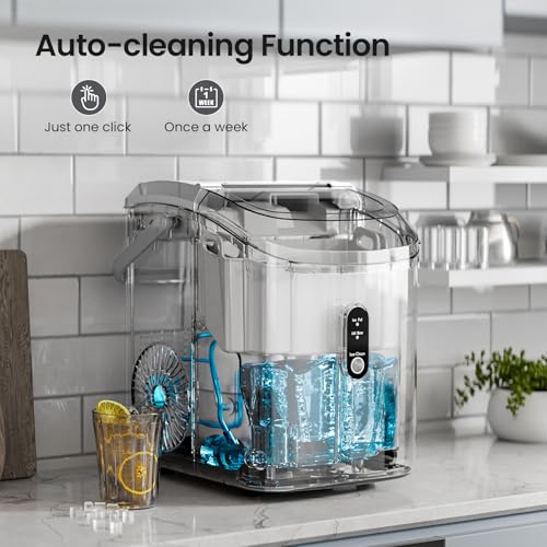 AGLUCKY Nugget Ice Maker Countertop,35lbs/24H,Portable Pebble Ice Machine with Handle,Self-Cleaning Function,Pellet Ice Maker for Home/Kitchen/Office(Black)