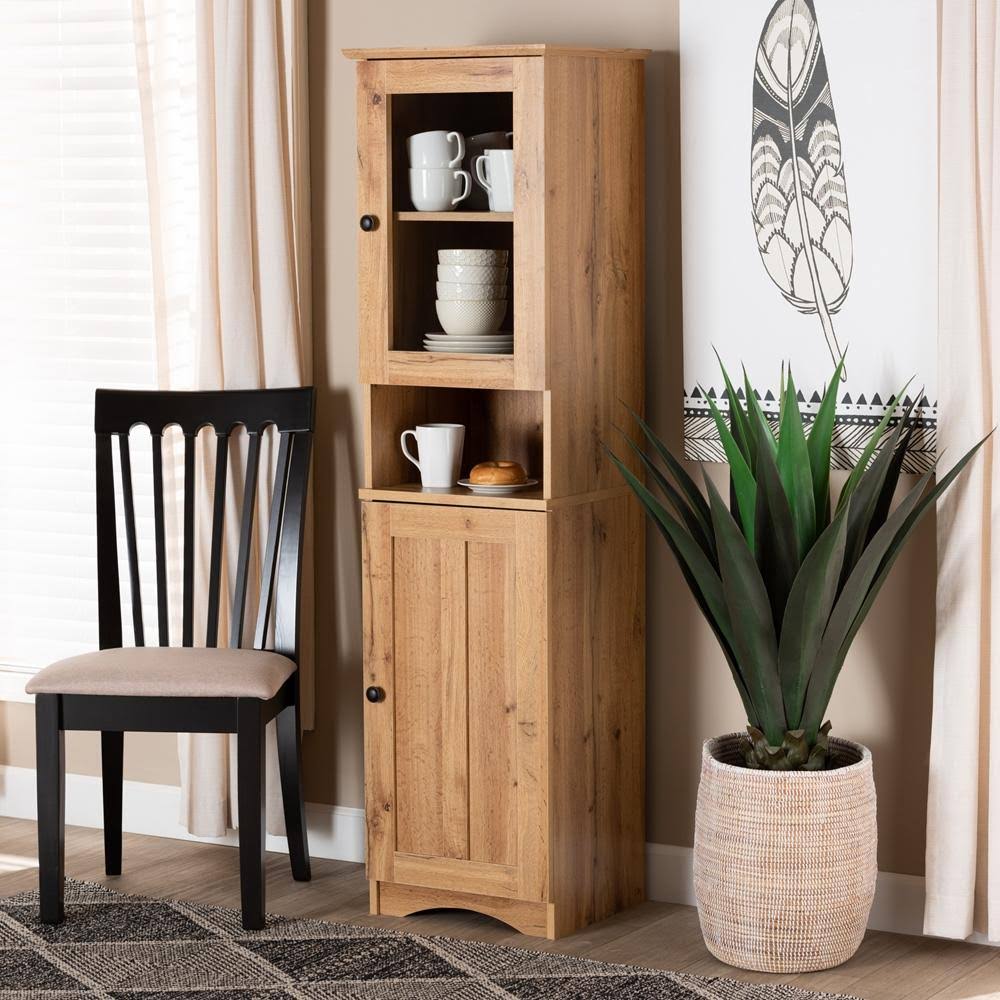 Oak Brown Finished Wood Buffet and Hutch Kitchen Cabinet Wotan Oak