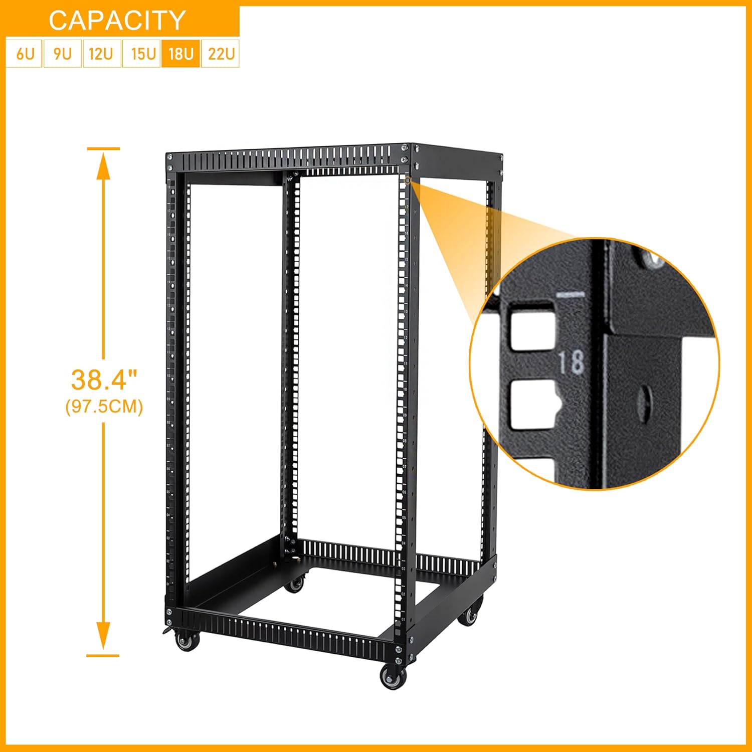 RIVECO 9U Open Frame Server Rack with Casters- Heavy Duty 4 Post Quick Assembly 19-inch, Stereo Rack Network Cabinet Black