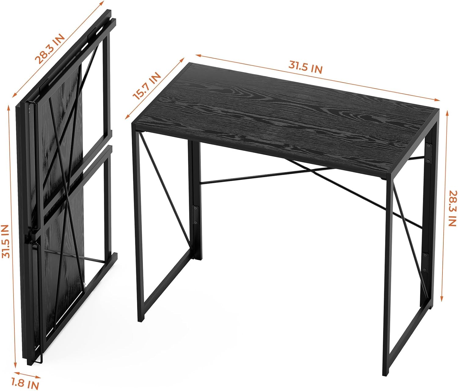 Coavas 31.5 inch Folding Desk No Assembly Required, SOROGRA Folding Desk Small Foldable Desk 39.4 inch with Led Lights