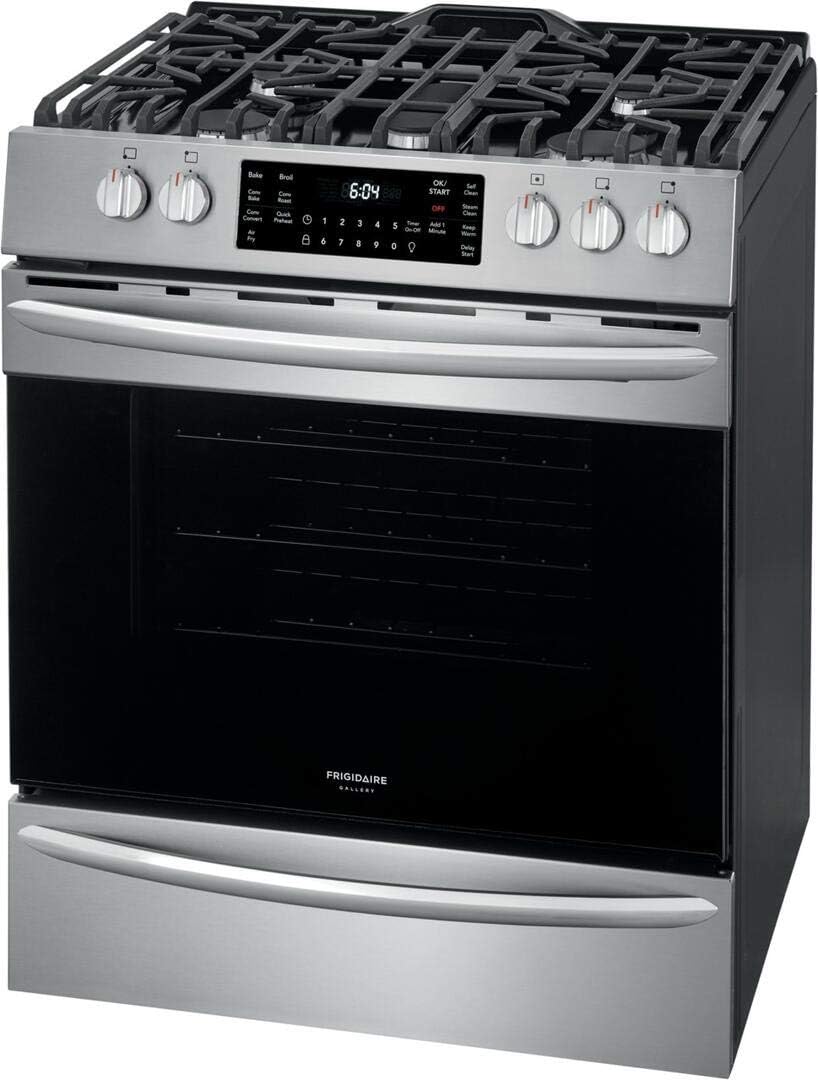 Frigidaire FGGH3047VF 30" Gallery Series Gas Range with 5 Sealed Burners, griddle, True Convection Oven, Self Cleaning, Air Fry Function, in Stainless Steel