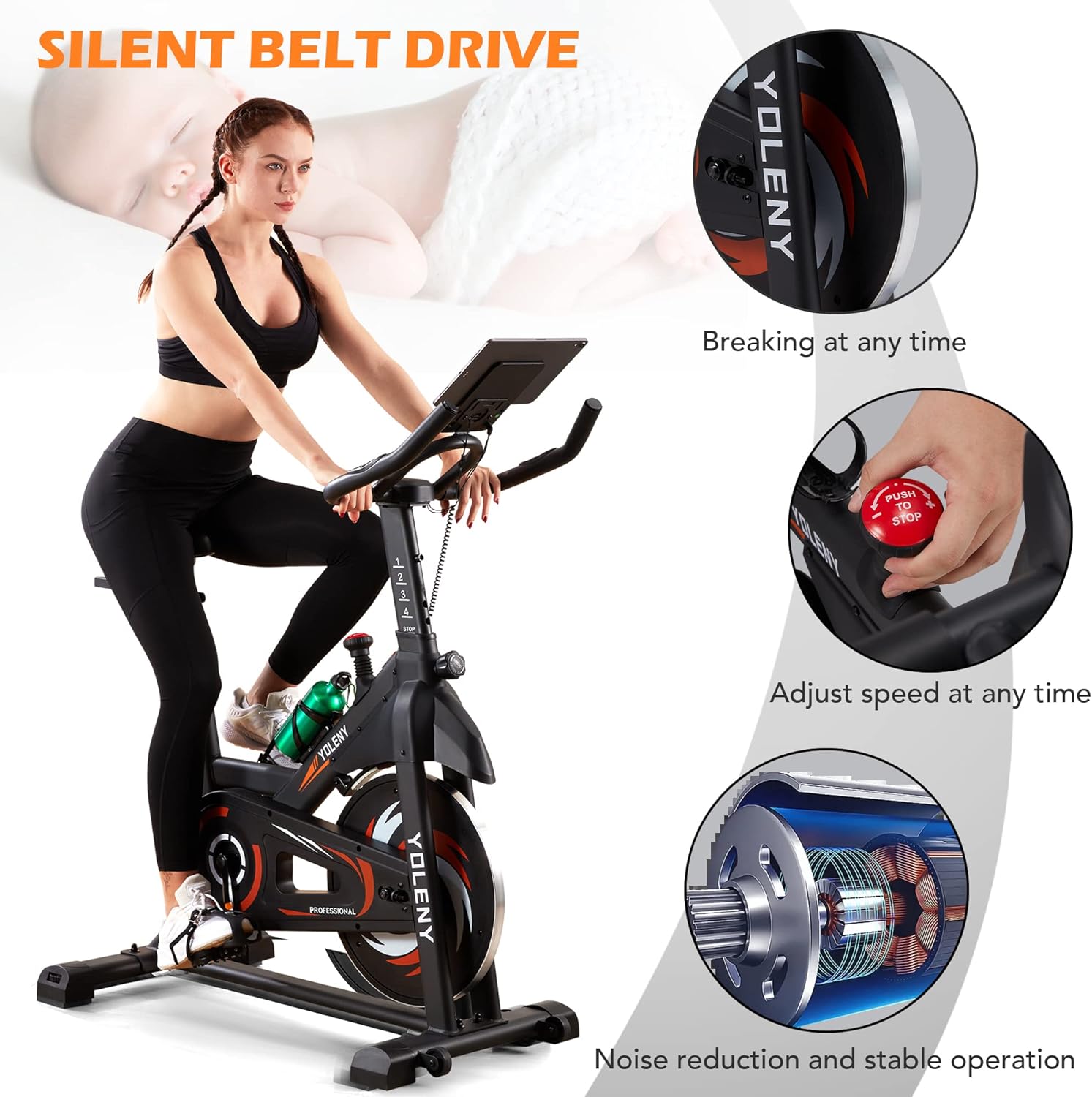 Erinnyees Exercise Bike, Stationary Bikes for Home Gym Cardio Fitness, Training Bike with Magnetic Resistance Whisper Quiet for Home Cardio Workout Heavy Flywheel & Comfortable Seat Cushion with Digital Monitor