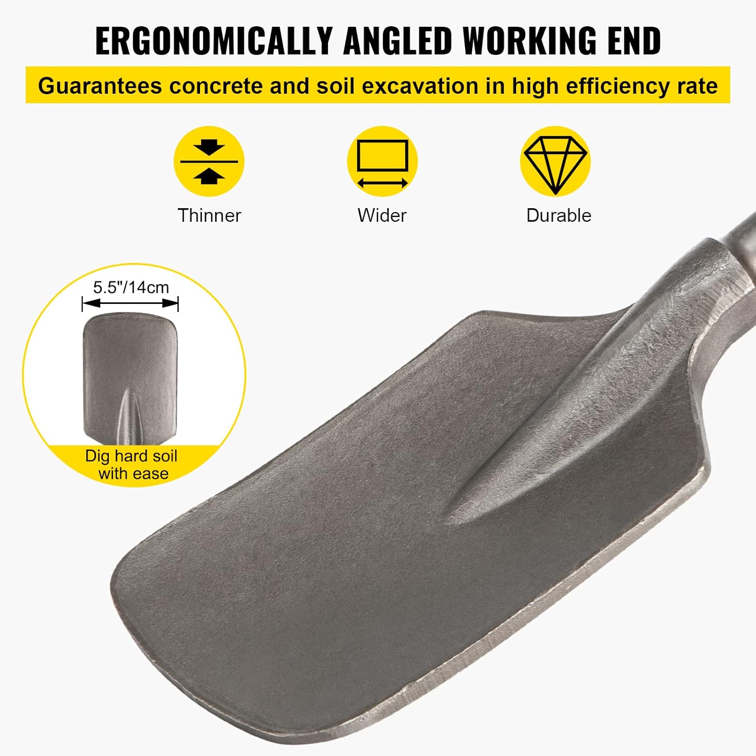 VEVOR Clay Spade, 17.9" x 5.5" 1-1/8" Hex Shank, 40Cr Steel Jackhammer Bit for Electric Demolition Jack Hammer w/Carrying Case, Trenching and Digging Shovel Bit for Clay, Gravel, Frozen Soil Pack of 2
