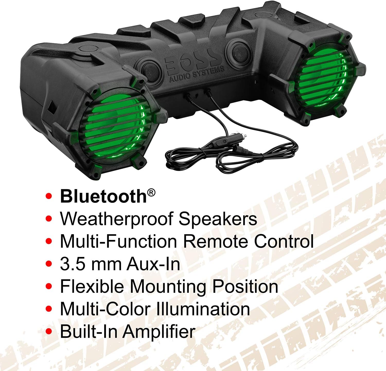 BOSS Audio Systems ATV30BRGB ATV UTV Weatherproof Sound System - 6.5 Inch Speakers, 1 Inch Tweeters, Built-in Amplifier, Bluetooth, Multi-Color Illumination, Easy Installation for 12 Volt Vehicles