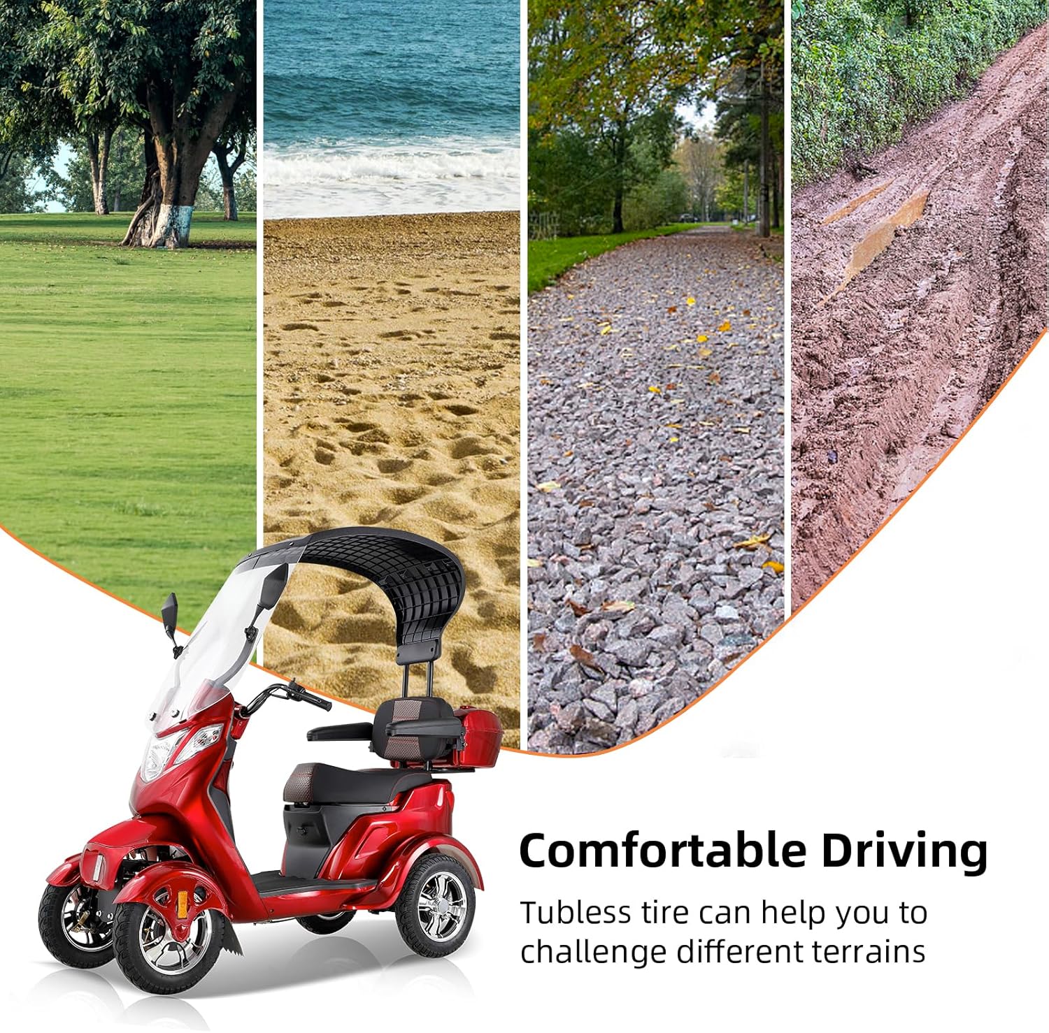 Mobility Scooters for Seniors, 4 Wheel Powered Mobility Scooters, Electric Wheelchairs for Adults, Electric Powered Wheelchair Device with Canopy & Windshield, Long Range Power for Travel-RED