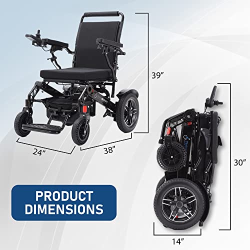 Fold and Travel Electric Wheelchairs for Adults Elderly Lightweight Power Wheel Chair Motorized (Blue, 17 Inches Seat Width)