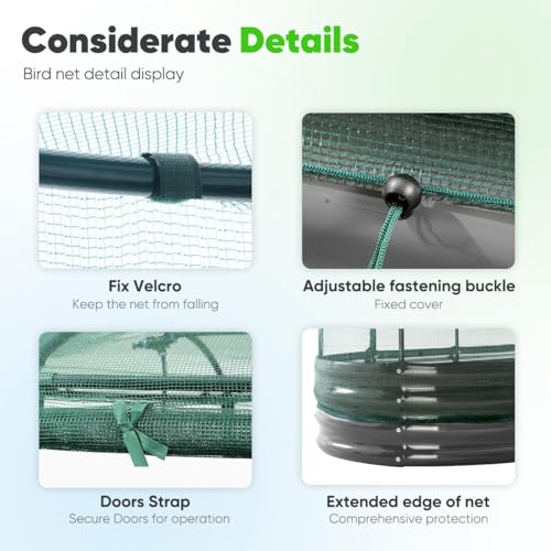 Quictent Galvanized Raised Garden Bed Kit with Anti-Bird Netting Mesh Cover, Large Oval Metal Outdoor Planter Garden Boxes for Vegetables Herbs Flowers, 6x3x1Ft