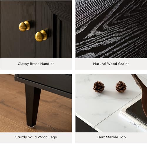 Black Storage Cabinet, Sideboard Buffet Cabinet Modern Accent Cabinet with Faux Marble Top & Adjustable Shelves, Wooden Credenza, Console Table Entryway Cabinet for Living Room