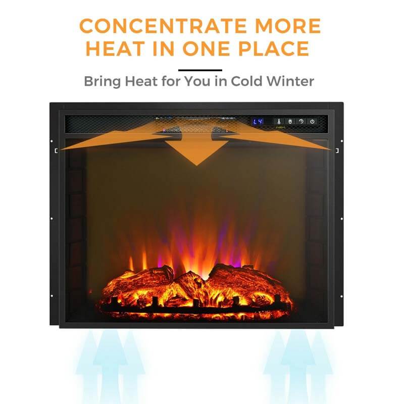 26′′ 1500W Electric Fireplace Insert, Recessed Electric Fireplace Heater with Adjustable Flame Effect