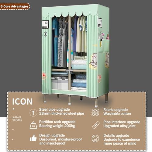 Portable Closets Space Saving Wardrobe - Canvas Wardrobe For Bedroom, Fabric Wardrobe Clothes Storage, Portable Wardrobe With 2 Side Pockets, With Shelves And Hanging Rail, For Bedroom, Living Room(11