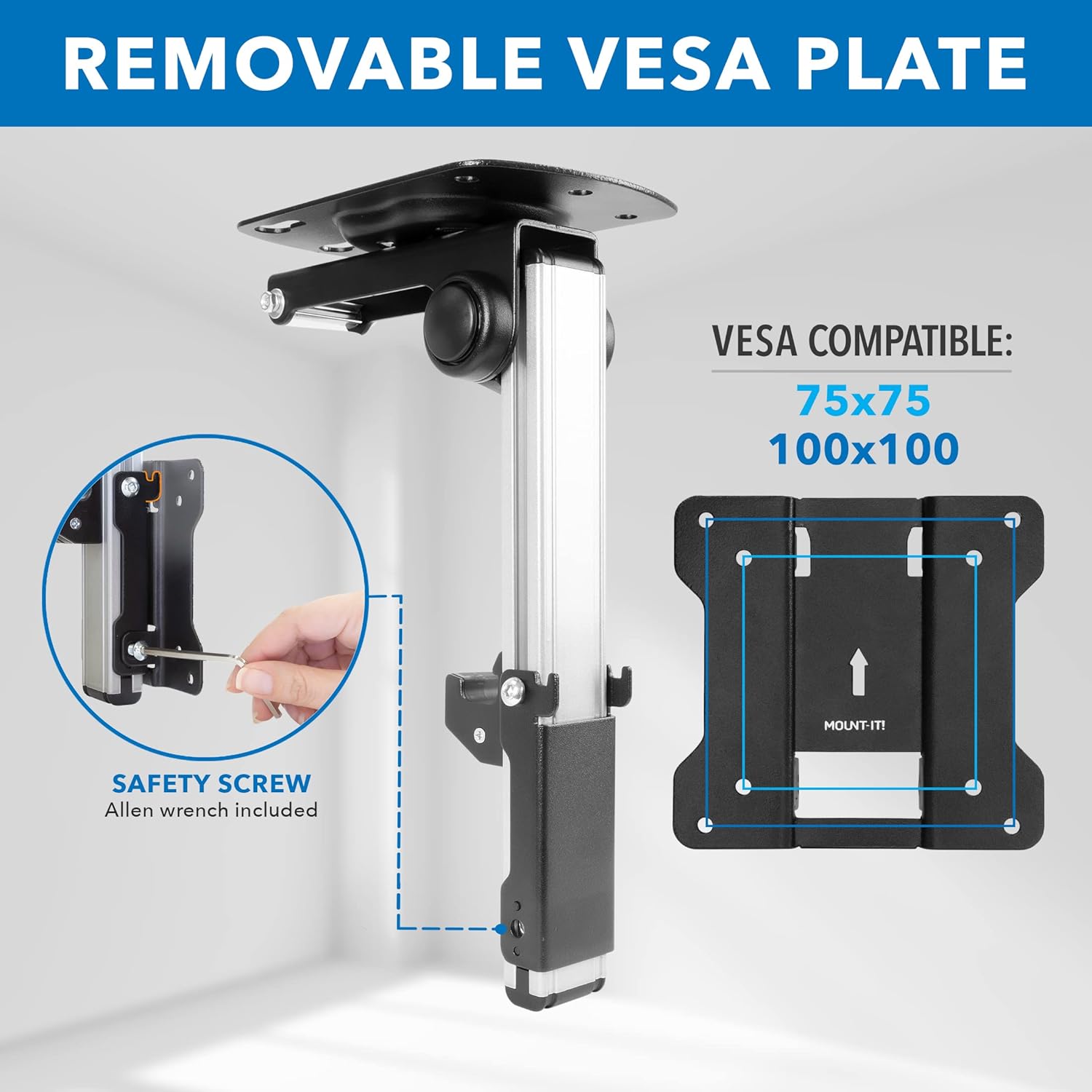 Mount-It! Flip Down TV and Monitor Mount | Ceiling Kitchen Overhead and Under Cabinet Mount | Fits Flat Screens 13 15 17 19 21.5 24 27 32 37 Inches | VESA Compatible 75 - 200 | Height Adjustable