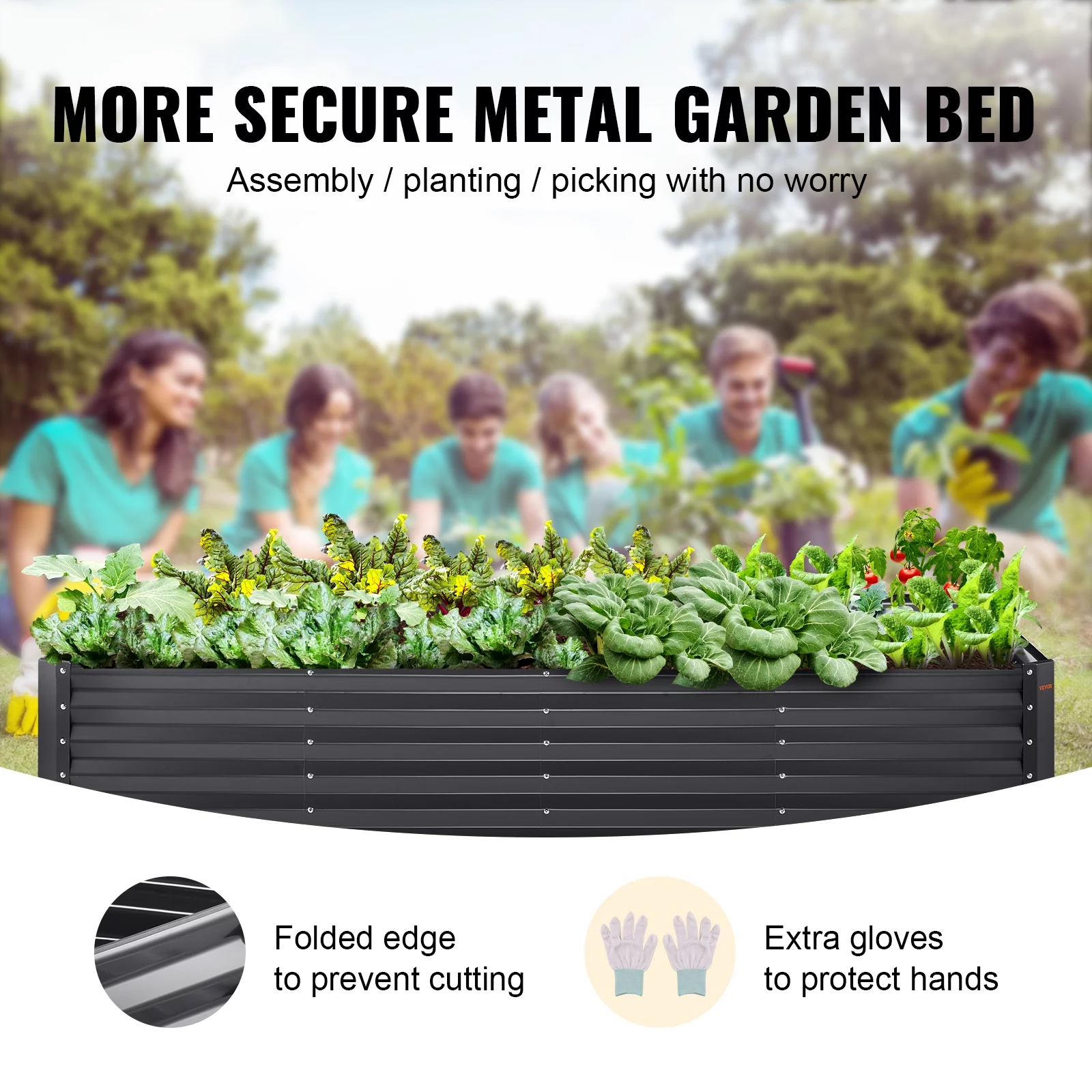 BENTISM Galvanized Raised Garden Bed, 8x4x2 FT Large Metal Raised Planter Box Garden Beds Outdoor for Vegetables Flowers and Herbs with Open Bottom and Planting Tools, Dark Grey - Curated Treasures Market