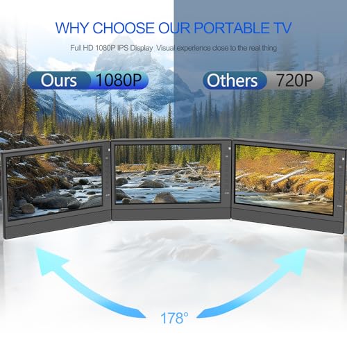 Jexiop Portable TV |IPS 1080P Screen TV with Antenna and Digital ATSC Tuner | HDMI USB Port | 12 Volt Charger Cable/AC Power | Mini TV for Caravan and Kitchen