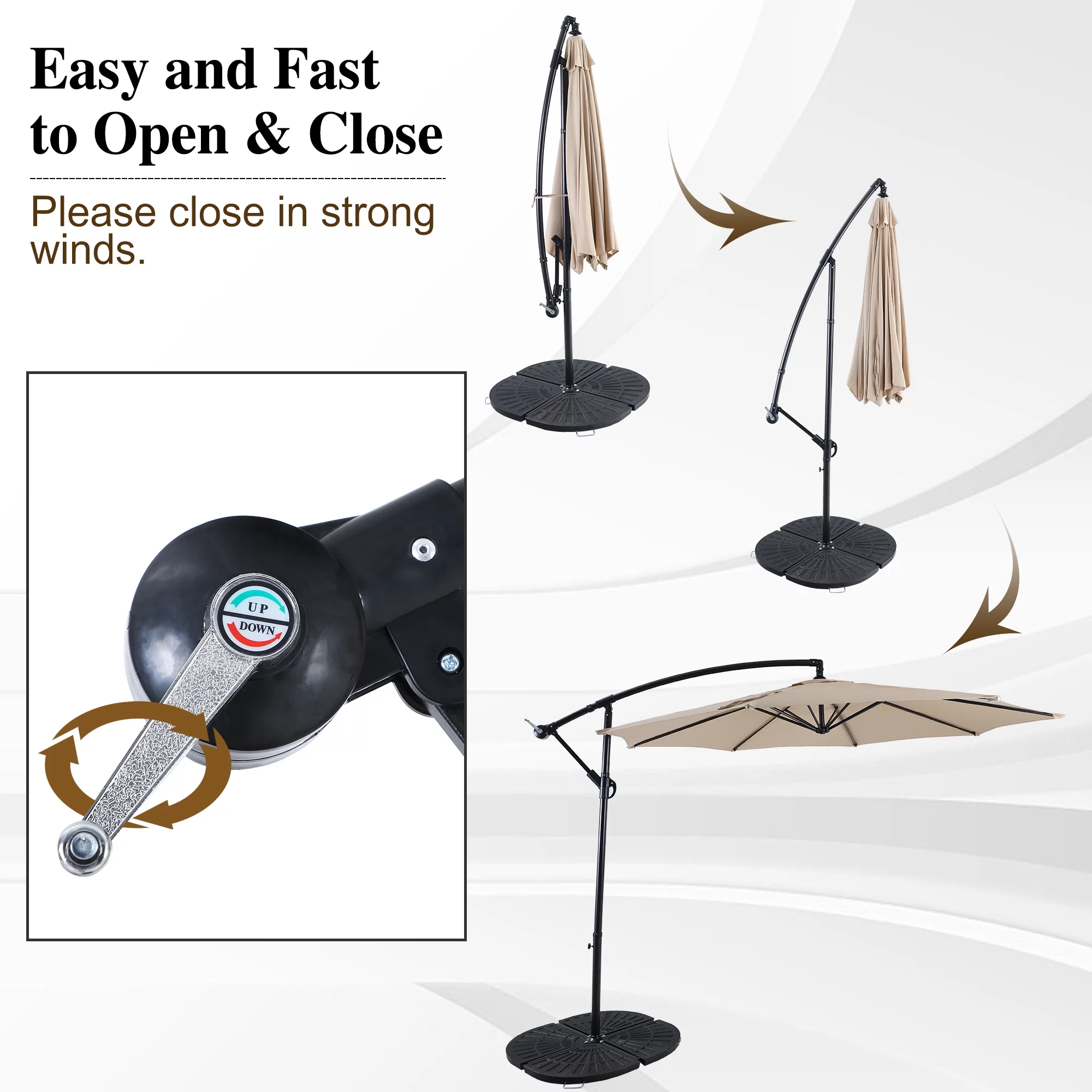 MF Studio 10ft Patio Offset Cantilever Umbrellas with 8 Steel Ribs and Crank Handle Beige