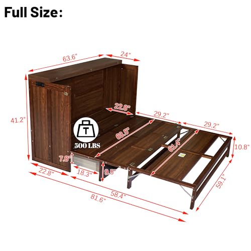 Queen Murphy Bed Cabinet, Murphy Bed Queen with Storage Drawer & Charging Station, USB Port, Solid Pine Wall Beds for Home Office, Studio or Guest Room, White