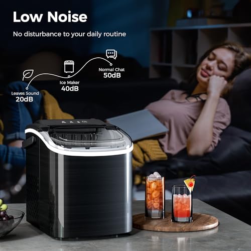 AGLUCKY Ice Makers Countertop with Handle,26.5Lbs/24H,9 Cubes in 6 Mins,2 Sizes of Bullet Ice,Portable Ice Maker Machine with Self-Cleaning,Perfect for Home Kitchen(Black)