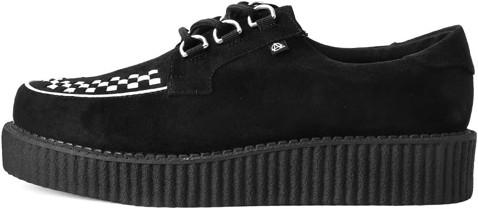 T.U.K. Shoes Black Faux Suede White Interlace Anarchic Creeper - US: Mens 5 / Womens 7