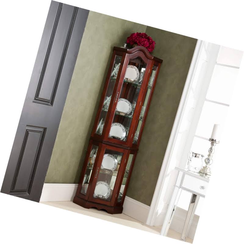 Southern Enterprises Lighted Corner Curio Cabinet, Mahogany