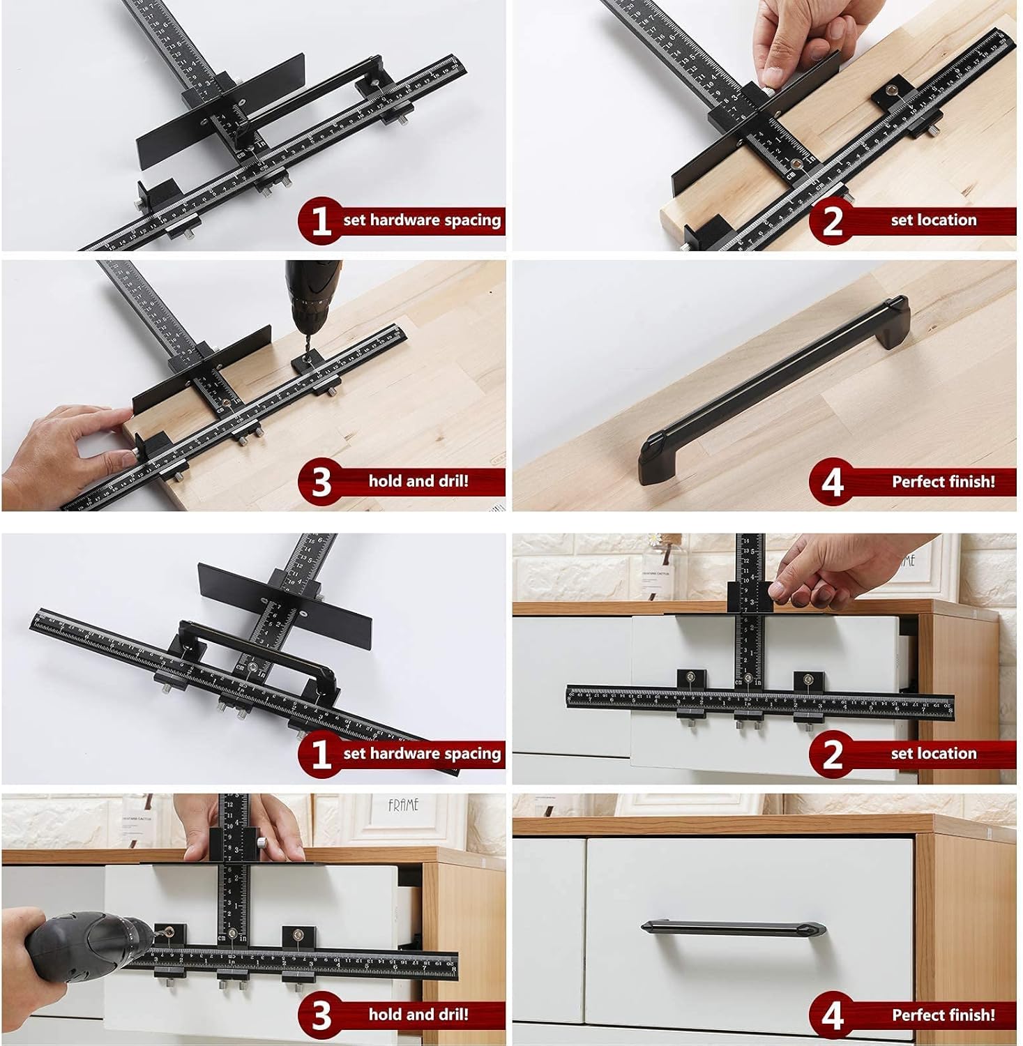 Cabinet Hardware Jig All Aluminum Alloy,Adjustable Drill Guide Template Tool for Installation of Door Drawer Front Knobs Handles and Pulls