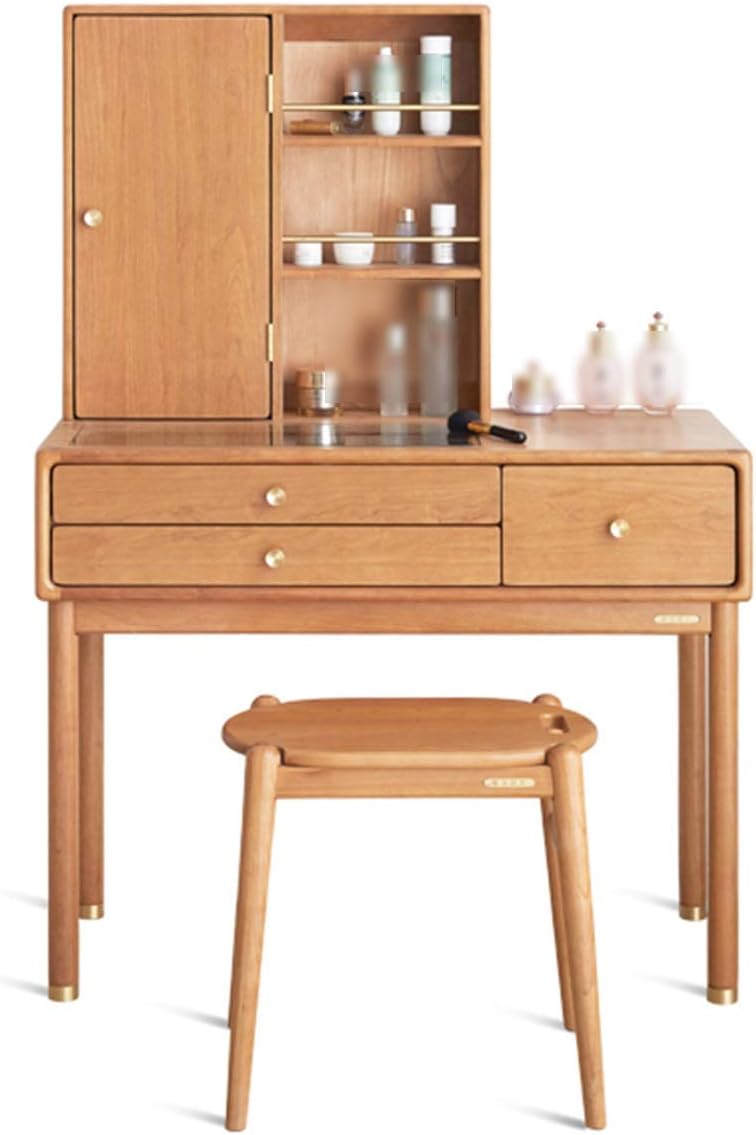 Vanity Table Vanity Table Set Dressing Table,Wood Dressing Table with Chair and Mirror, Bedroom Furniture, Drawers Makeup Desk