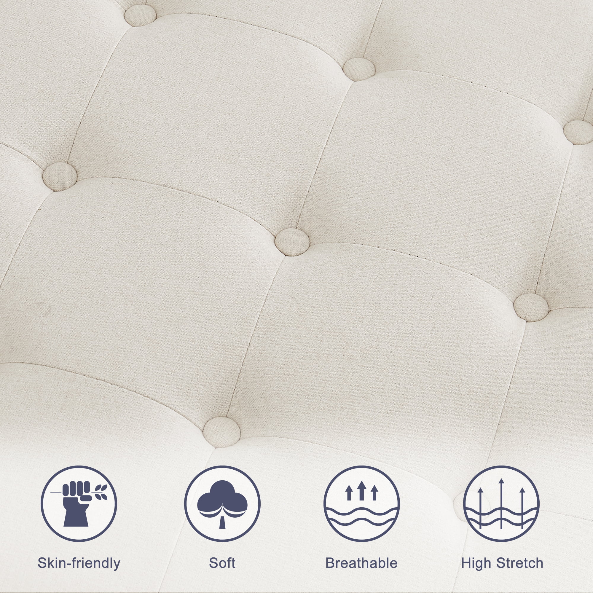 Square Storage Ottoman, 30-inch Large Ottoman Bench with Button-Tufted, Safety Hinge End Of Bed Storage Bench in Upholstered Fabrics for Bedroom, Living Room (Beige)