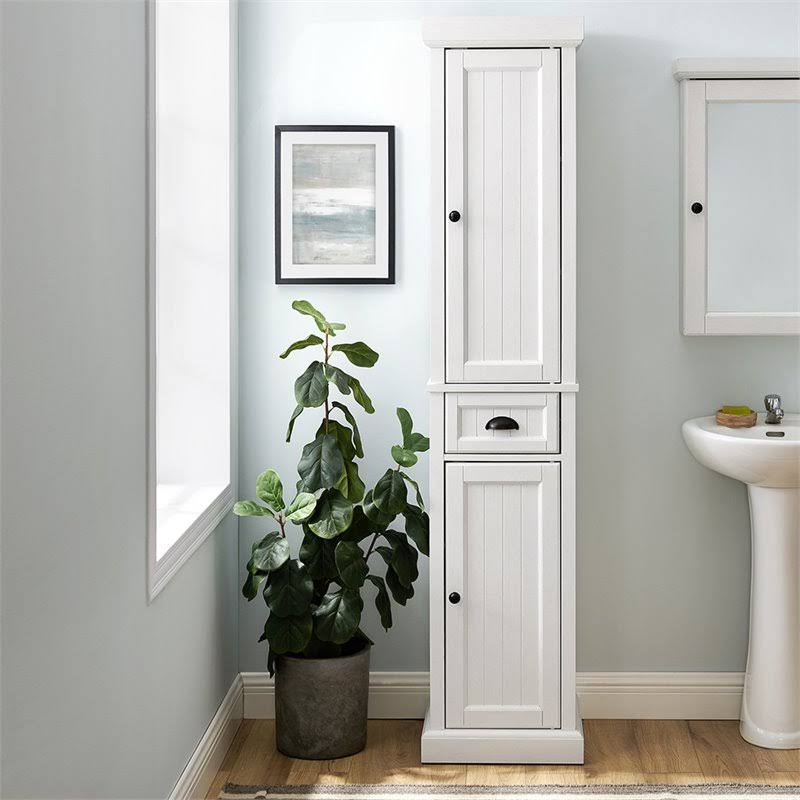 Pemberly Row 2 Drawer Linen Cabinet in Distressed White