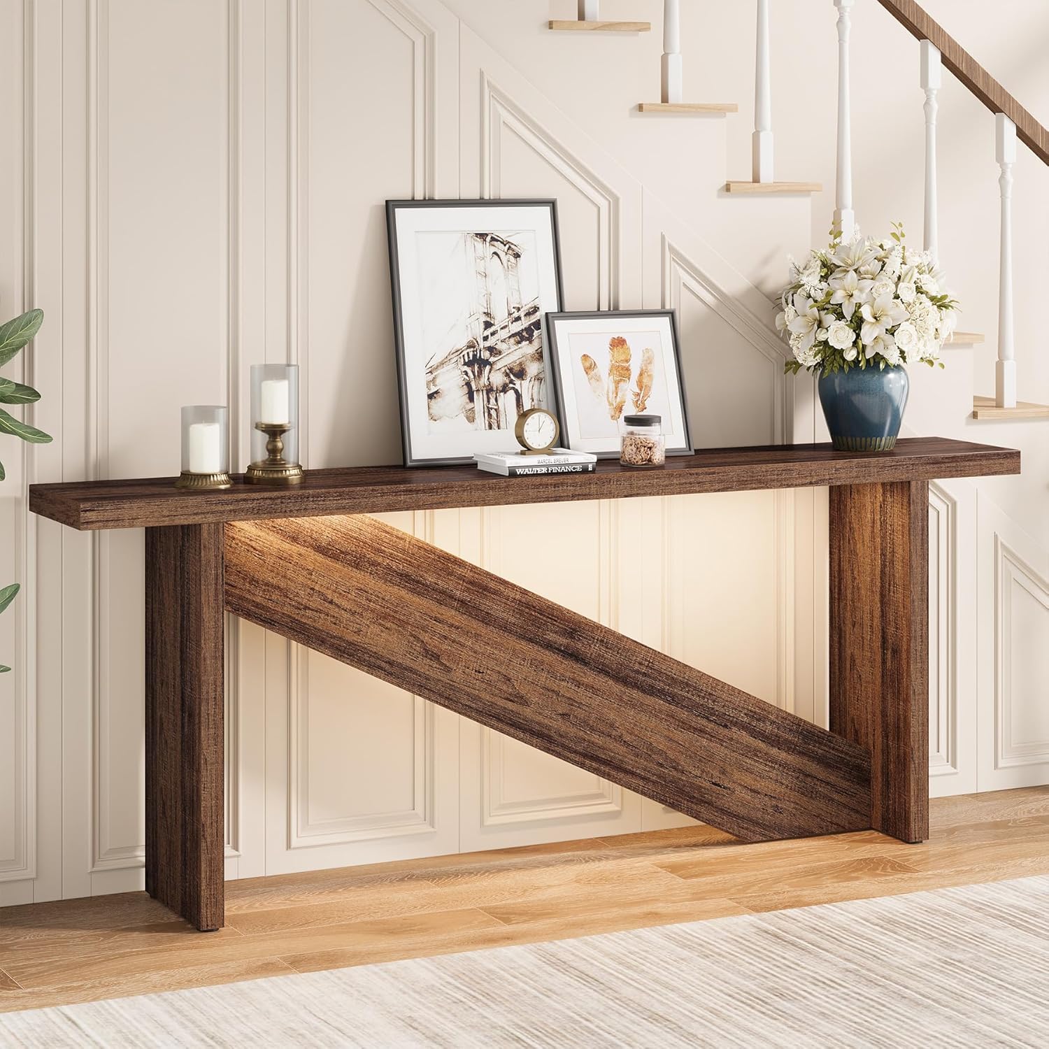 Console Table with LED Lights, 70.86" Long Sofa Table Behind Couch, Narrow Wood Entryway Table, Farmhouse Foyer Table, Industrial Console Table for Entryway, Living Room, Hallway, Rustic Brown